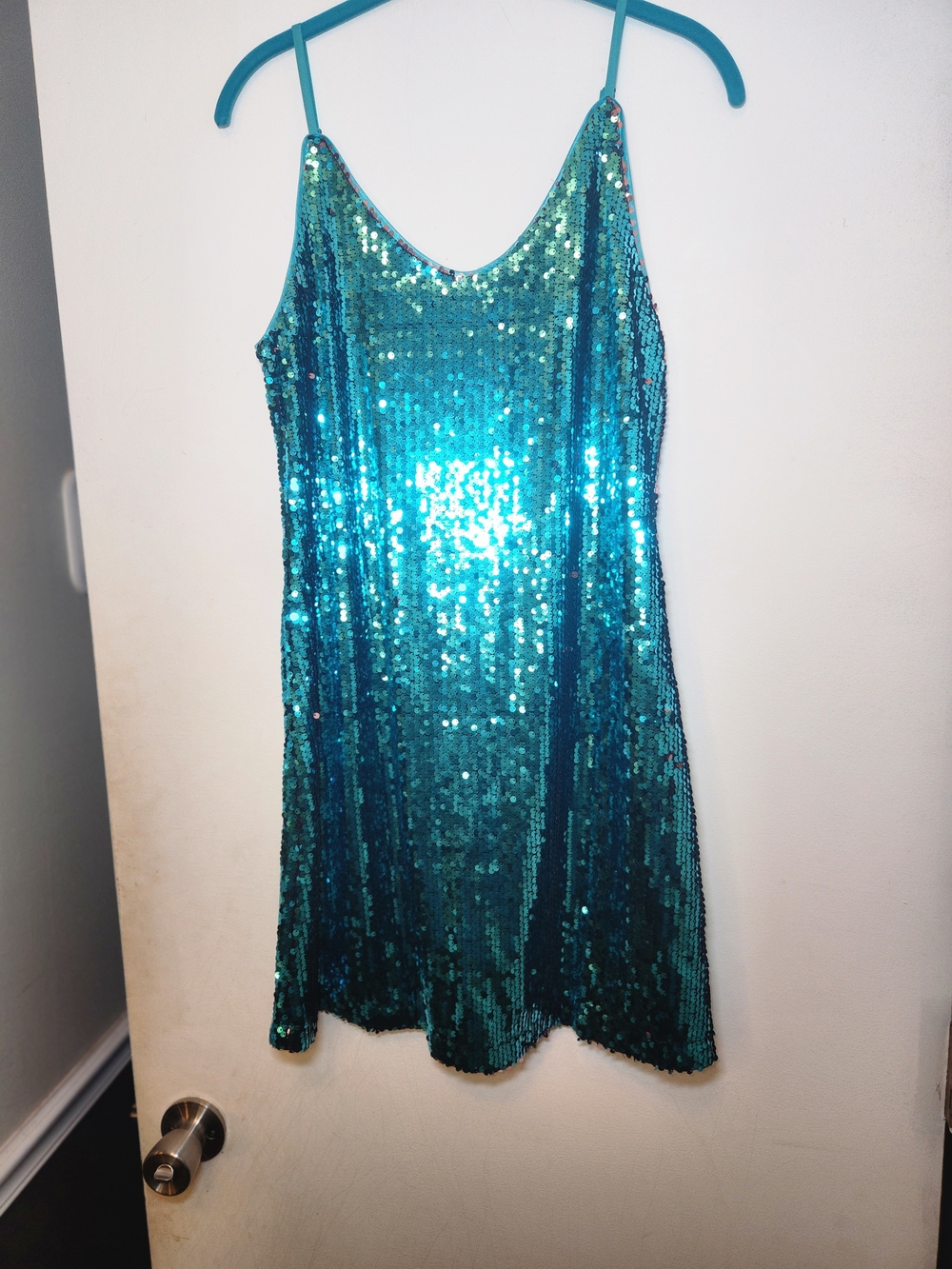 Allegra K Teal Sequin Slip Mini Dress S